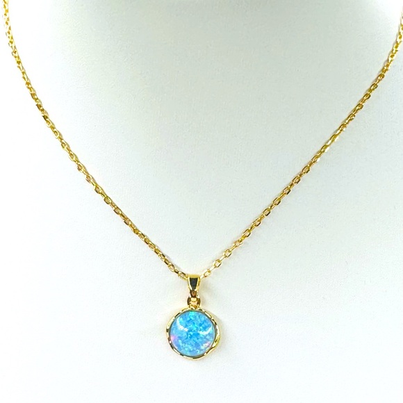 Elegant Rose Gold and Blue Opal Pendant Necklace - Picture 1 of 3